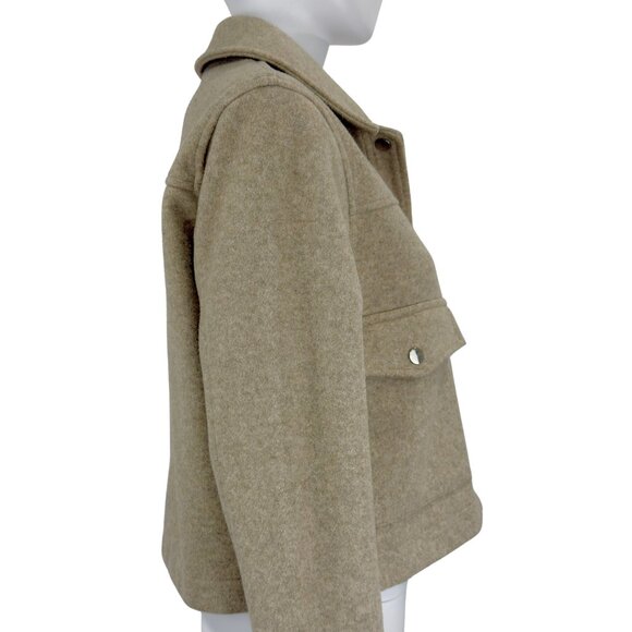 ZARA Cropped Wool-Blend Jacket — Tan Minimalist Neutral — Size Medium - Picture 5 of 11